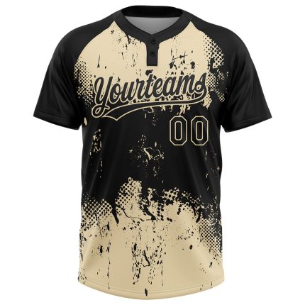 Personalized Black Cream 3D Abstract Splatter Grunge Art Jersey - Unisex Softball Two-Button Design Personalized Black Cream