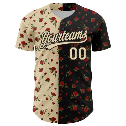 Personalized 3D Gothic Style Rose Black Cream Baseball Jersey for Men Personalized Black Cream 3D Gothic Style Rose Baseball
