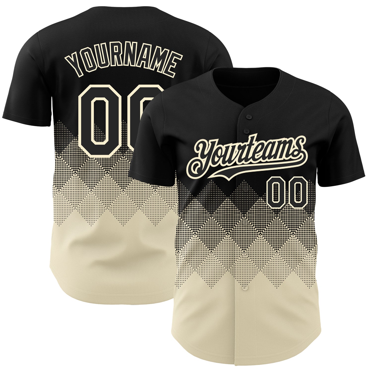 Personalized Black Cream Gradient 3D Square Shapes Baseball Jersey Personalized Black Cream 3D Gradient Square Shapes Baseball