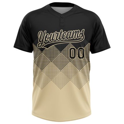 Personalized Unisex Softball Jersey - Black Cream 3D Gradient Square Shapes, Two-Button Style Personalized Black Cream 3D