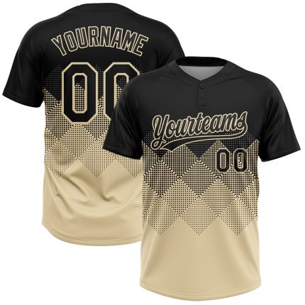 Personalized Unisex Softball Jersey - Black Cream 3D Gradient Square Shapes, Two-Button Style Personalized Black Cream 3D