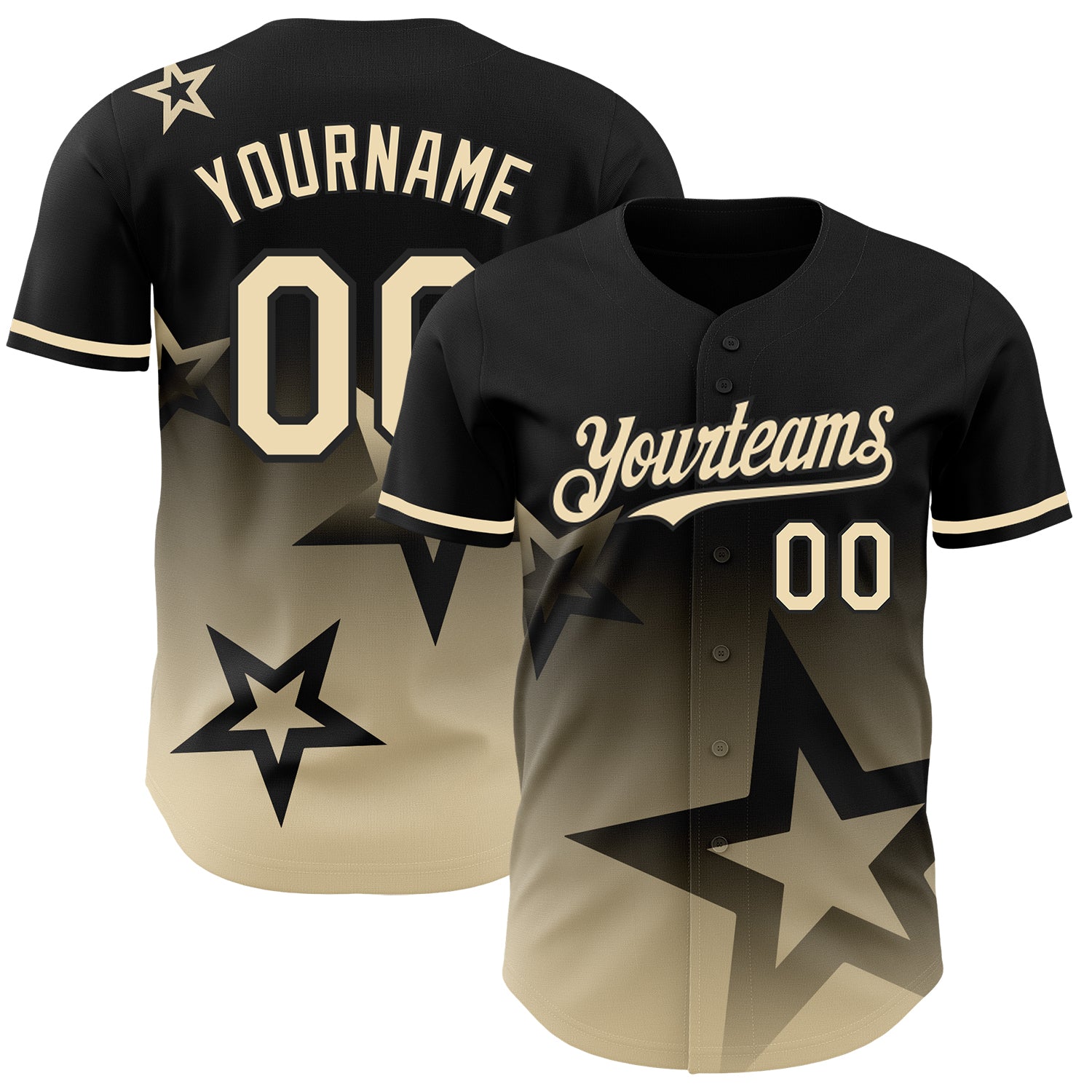 Personalized Black Cream 3D Twinkle Star Baseball Jersey - Custom Gradient Style Personalized Black Cream 3D Gradient Style