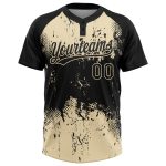 Custom Name Number Unisex Softball Jersey Black Cream 3D Abstract Splatter Grunge Art Two-Button Design Personalized Black