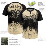 Custom Name Number Unisex Softball Jersey Black Cream 3D Abstract Splatter Grunge Art Two-Button Design Personalized Black