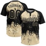 Custom Name Number Unisex Softball Jersey Black Cream 3D Abstract Splatter Grunge Art Two-Button Design Personalized Black