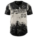 Custom Name Number Black Cream 3D Pattern Abstract Splatter Grunge Art Authentic Baseball Jersey Personalized Black Cream