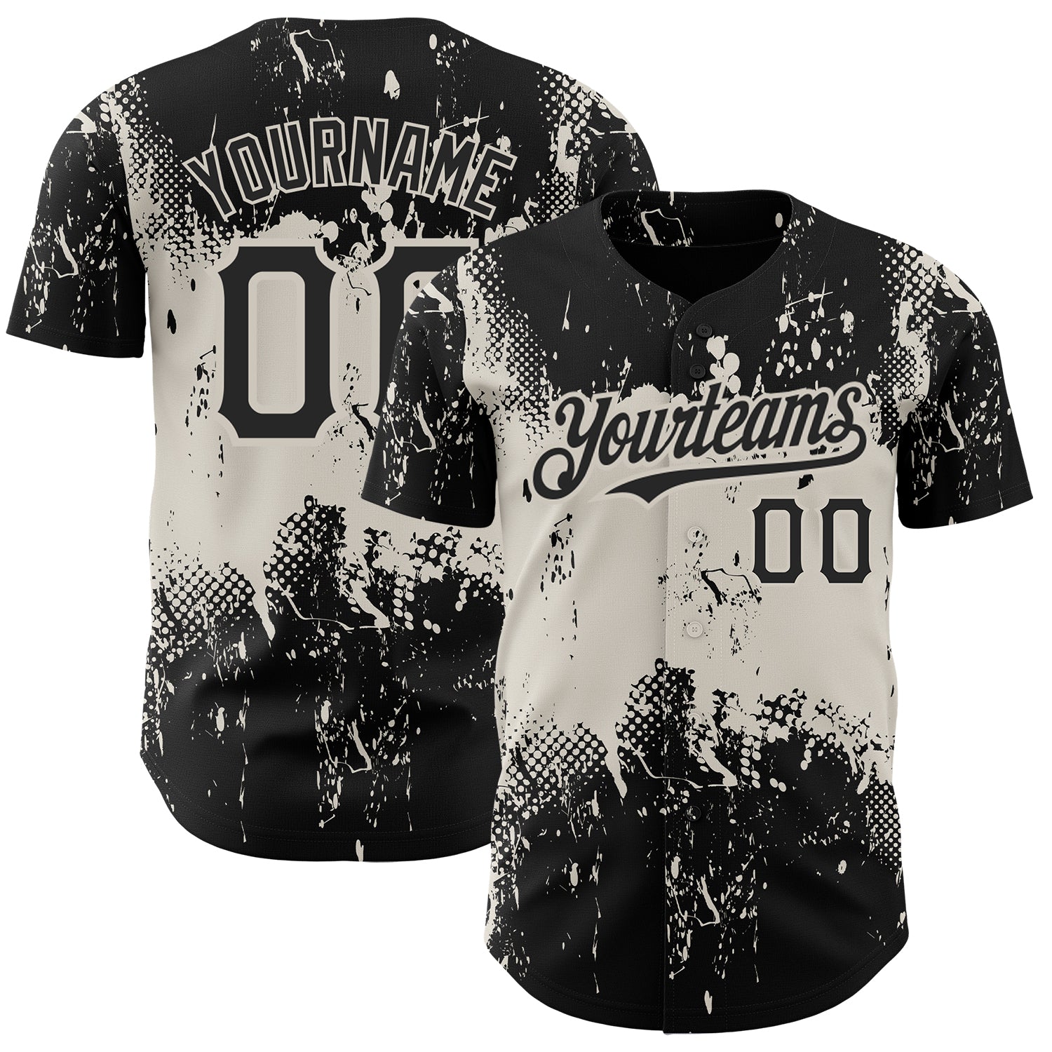 Custom Name Number Black Cream 3D Pattern Abstract Splatter Grunge Art Authentic Baseball Jersey Personalized Black Cream