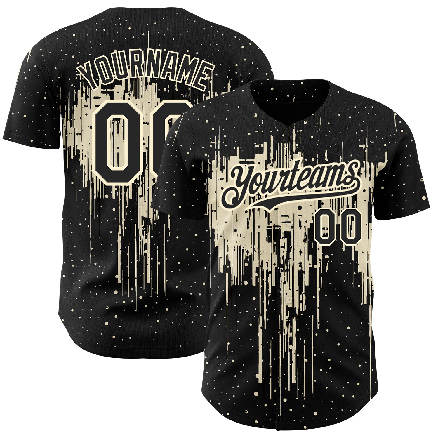 Custom Name and Number Dripping Splatter Art Black Cream 3D Pattern Baseball Jersey - Personalized Team Jersey Personalized
