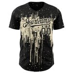Custom Name and Number Dripping Splatter Art Black Cream 3D Pattern Baseball Jersey - Personalized Team Jersey Personalized