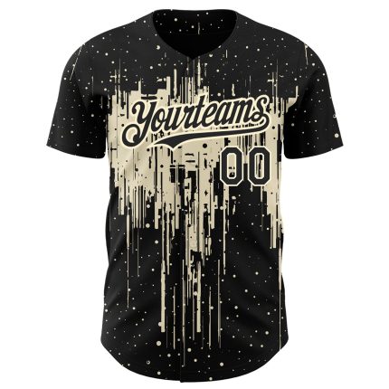 Custom Name and Number Dripping Splatter Art Black Cream 3D Pattern Baseball Jersey - Personalized Team Jersey Personalized
