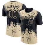Custom Name and Number Dripping Splatter Art Performance T-Shirt - Personalized Black Cream 3D Pattern Design Personalized