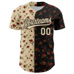 Personalized Gothic Style Rose Baseball Jersey with Custom Name & Number - Black Cream 3D Pattern Design Personalized Black