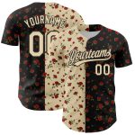 Personalized Gothic Style Rose Baseball Jersey with Custom Name & Number - Black Cream 3D Pattern Design Personalized Black
