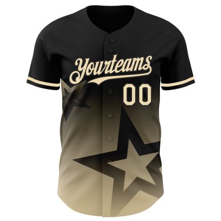Personalized Twinkle Star Gradient Black Cream Baseball Jersey with Custom Name and Number - 3D Pattern Team Apparel Personalized