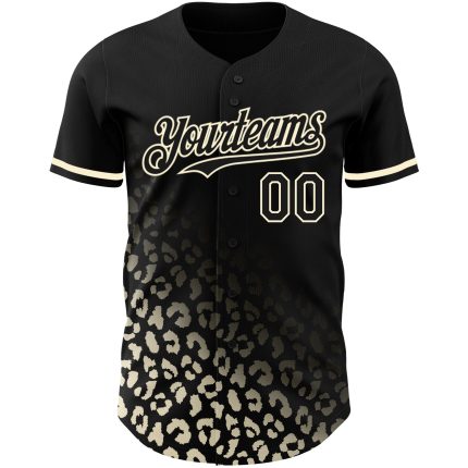 Custom Leopard Print Baseball Jersey with Personalized Name and Number, 3D Black Cream Fade Design, Fashion Authentic Team Gear