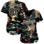 Personalized 3D Skull Tropical Plant Black Cream Baseball Jersey Fashion Personalized Black Cream 3D Tropical Plant And Skull
