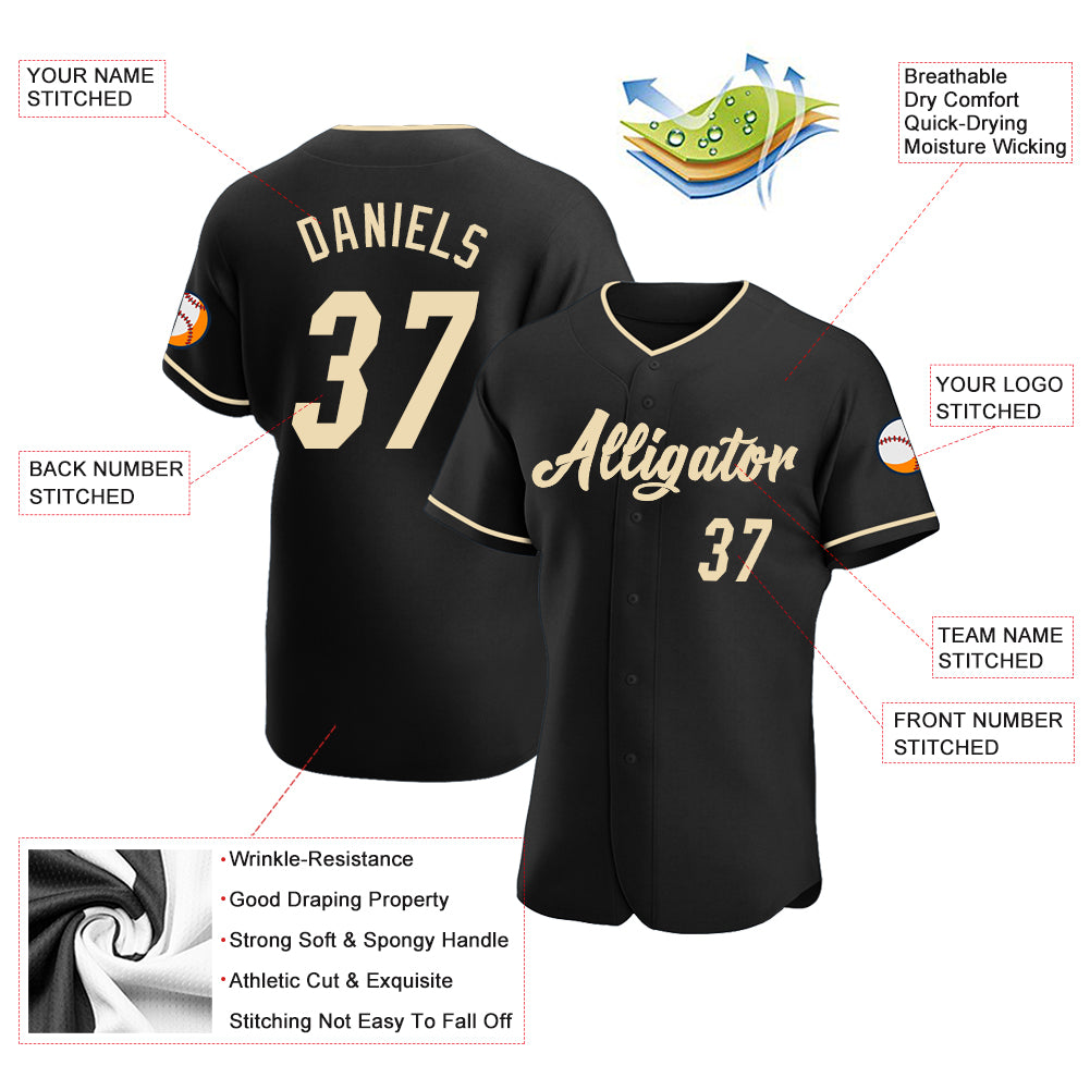 Personalized Black Cream Authentic Baseball Jersey Team Custom Name and Number Custom Name and Number Personalized Baseball Jersey - Black Cream Authentic Team Jersey Personalized Black Cream Authentic - Image 3