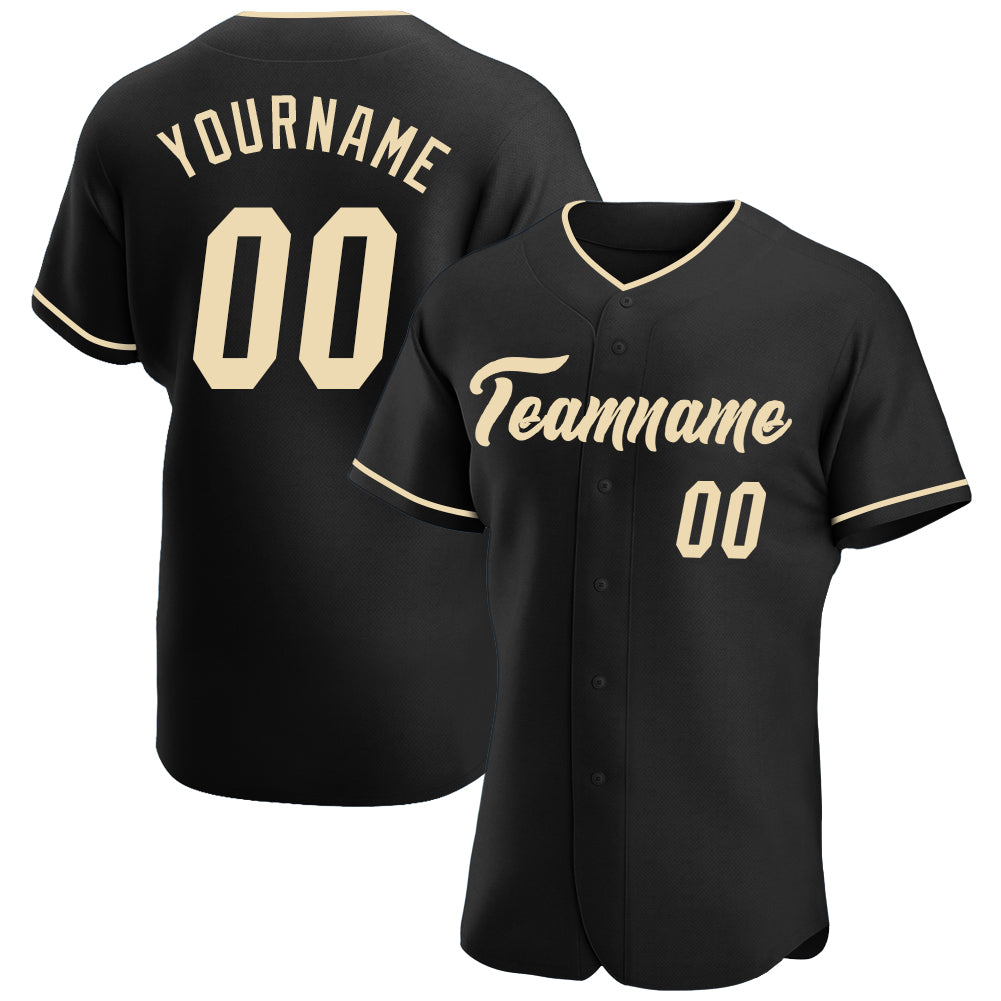 Personalized Black Baseball Jersey with Cream Details - Custom Team Apparel Personalized Black Cream Baseball Jersey