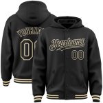 Custom Black Bomber Hoodie Jacket for Men, Full-Snap Varsity Letterman Style, Personalized Design Personalized Black Cream