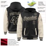 Personalized Varsity Letterman Hoodie Jacket - Black Cream Full-Snap Two Tone Bomber Personalized Black Cream Bomber Full-Snap