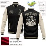 Custom Black Cream Varsity Letterman Bomber Jacket for Men and Women, Full-Snap Two-Tone Design Personalized Black Cream