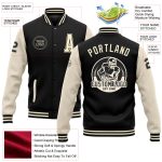 Personalized Black Cream Varsity Letterman Full-Snap Bomber Jacket for Men Personalized Black Cream Bomber Full-Snap Varsity