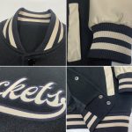 Custom Team Name Number Black Cream Bomber Varsity Letterman Jacket - Personalized Full-Snap Two Tone Design Personalized