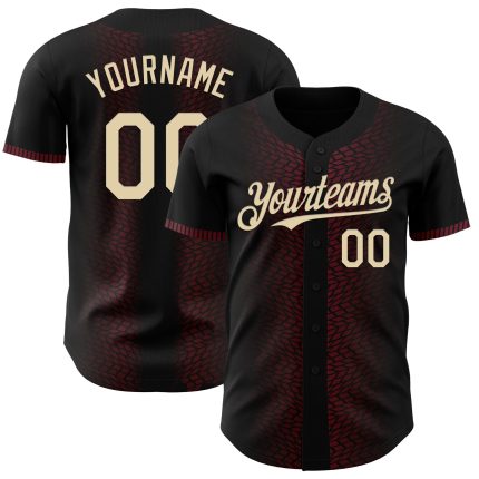 Custom Name and Number Authentic 3D Geometric Shapes Baseball Jersey - Personalized Black Cream-Burgundy Design Personalized