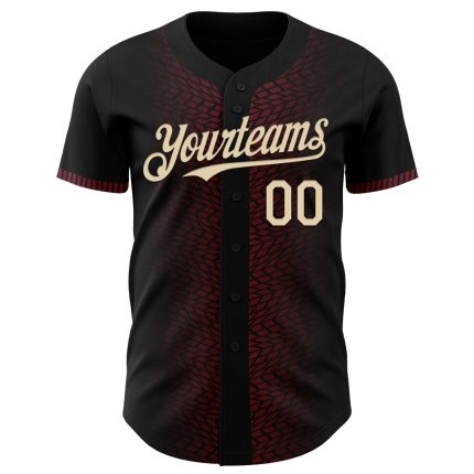 Custom Name and Number Authentic 3D Geometric Shapes Baseball Jersey - Personalized Black Cream-Burgundy Design Personalized