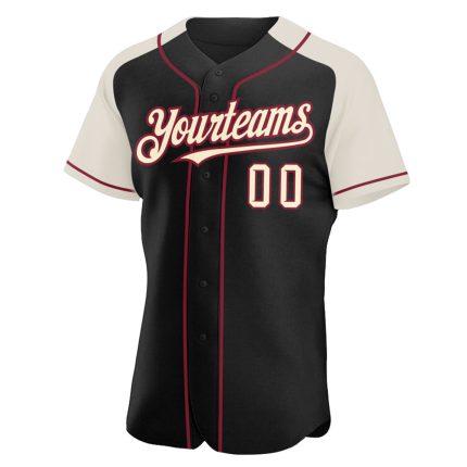 Custom Name and Number Personalized Baseball Jersey - Black Cream-Crimson Authentic Raglan Sleeves Personalized Black Cream-Crimson
