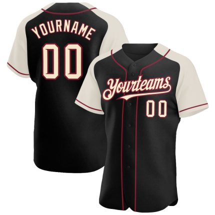 Custom Name and Number Personalized Baseball Jersey - Black Cream-Crimson Authentic Raglan Sleeves Personalized Black Cream-Crimson