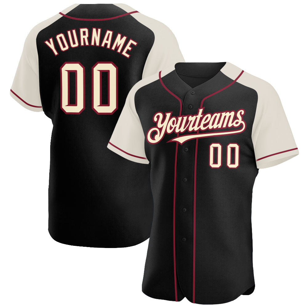Custom Name and Number Personalized Baseball Jersey - Black Cream-Crimson Authentic Raglan Sleeves Personalized Black Cream-Crimson