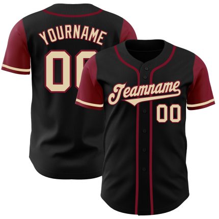 Custom Name and Number Baseball Jersey in Black Cream-Crimson, Authentic Two-Tone Design, Personalized Team Apparel Personalized
