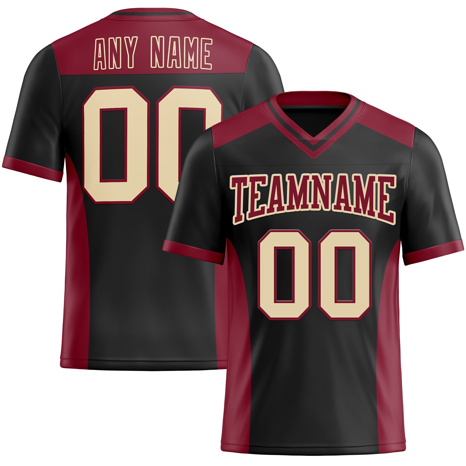 Custom Team Jersey with Name and Number - Personalized Black Cream-Crimson Mesh Authentic Football Jersey Personalized Black