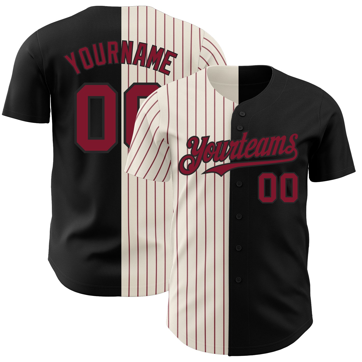 Personalized Black Cream Crimson Pinstripe Baseball Jersey Custom Name Number - Authentic Split Fashion Team Gear Personalized