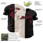 Personalized Black and Crimson Pinstripe Baseball Jersey - Fashion Split Design Personalized Black Cream-Crimson Pinstripe