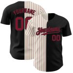 Personalized Black and Crimson Pinstripe Baseball Jersey - Fashion Split Design Personalized Black Cream-Crimson Pinstripe