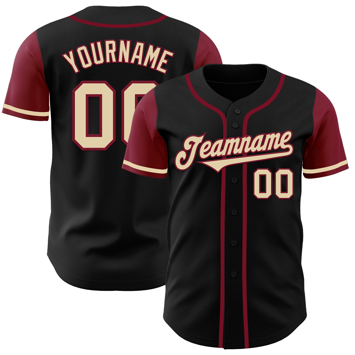 Personalized Baseball Jersey in Black Cream-Crimson Two Tone Design Personalized Black Cream-Crimson Two Tone Baseball Jersey
