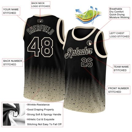 Custom Name and Number Basketball Jersey City Edition Authentic Black Cream Fade Fashion Personalized Black Cream Fade Fashion