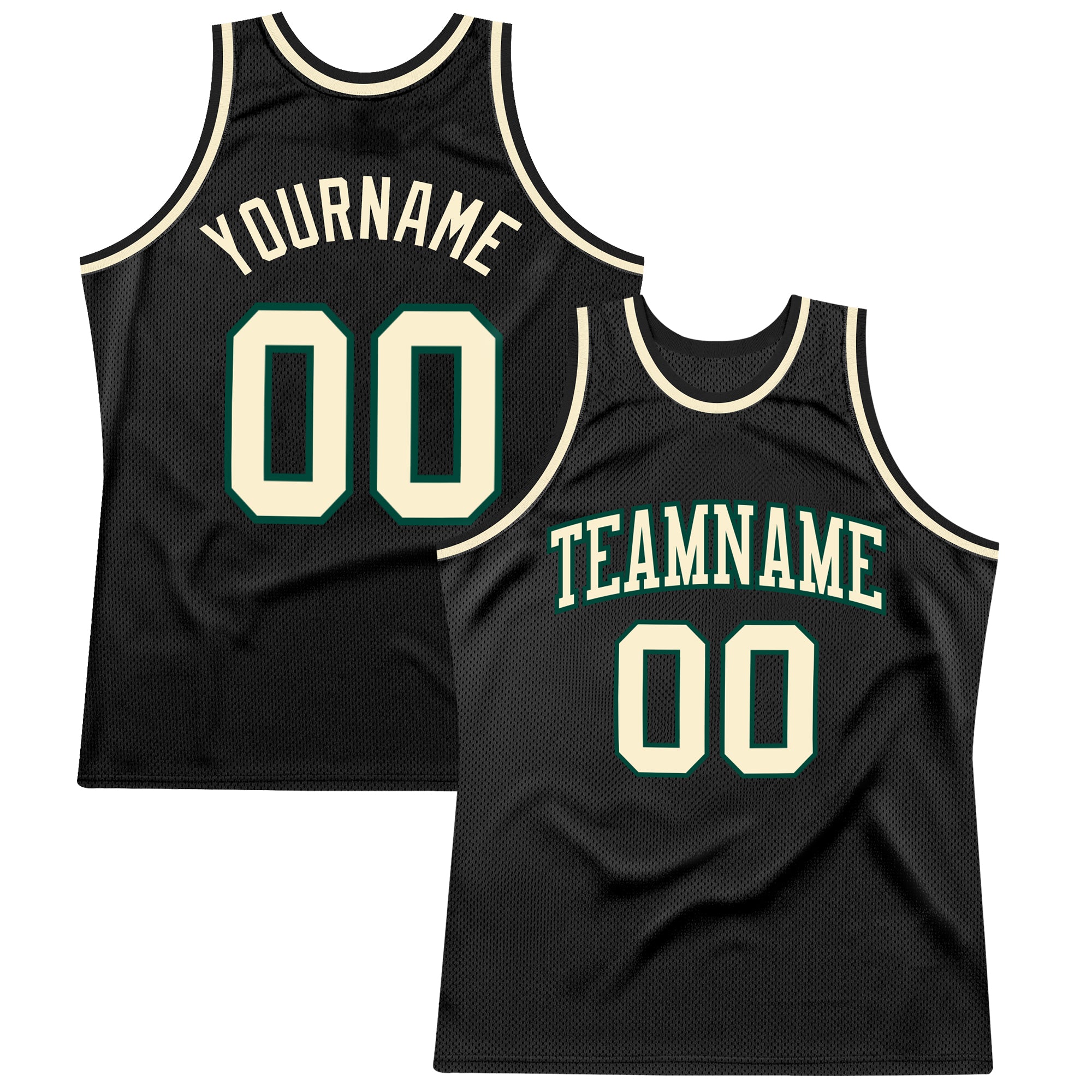 Custom Team Name Number Personalized Black Cream Green Basketball Jersey Authentic Throwback Personalized Black Cream-Green