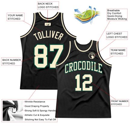 Custom Black Cream-Green Basketball Jersey - Retro Throwback Design Personalized Black Cream-Green Throwback Basketball Jersey