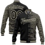 Personalized Black Cream 3D Halftone Varsity Letterman Bomber Jacket Full-Snap Personalized Black Cream Halftone 3D Bomber