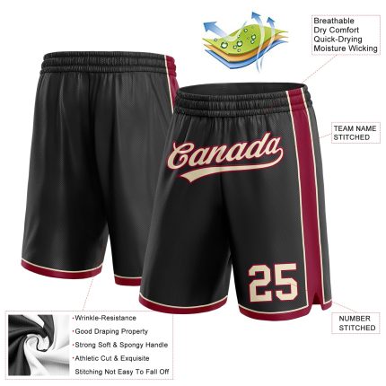 Personalized Black Cream Maroon Basketball Shorts for Men and Women Personalized Black Cream-Maroon Basketball Shorts