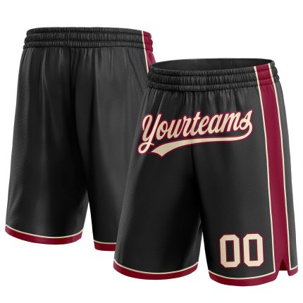 Personalized Black Cream Maroon Basketball Shorts for Men and Women Personalized Black Cream-Maroon Basketball Shorts