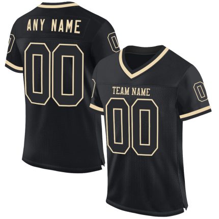 Custom Name and Number Personalized Black Cream Mesh Football Jersey - Authentic Throwback Style Personalized Black Cream