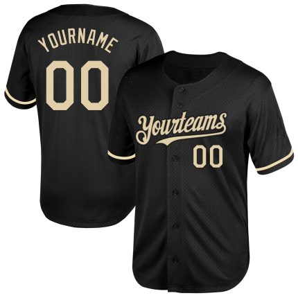 Custom Black Cream Mesh Baseball Jersey - Personalized Throwback Style Personalized Black Cream Mesh Throwback Baseball Jersey