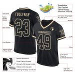 Custom black and cream mesh throwback football jersey, back view