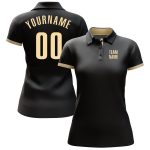 Custom Black Performance Golf Polo Shirt with Cream Accents - Mens Personalized Activewear Personalized Black Cream Performance