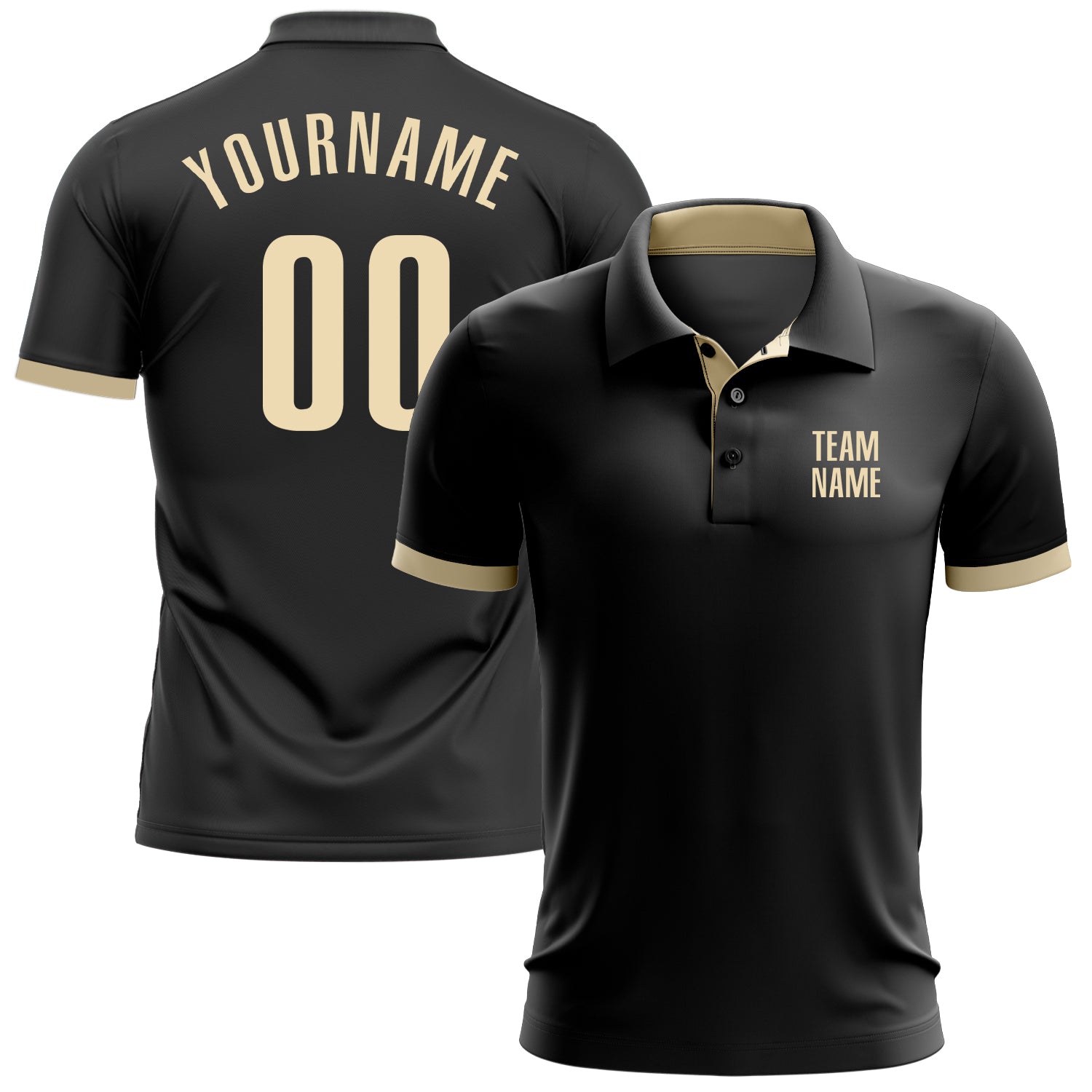 Custom Team Name Number Black Cream Performance Golf Polo Shirt Personalized Personalized Black Cream Performance Golf Polo
