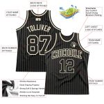 Custom Name and Number Basketball Jersey - Personalized Black Cream Pinstripe Authentic Team Jersey Personalized Black Cream